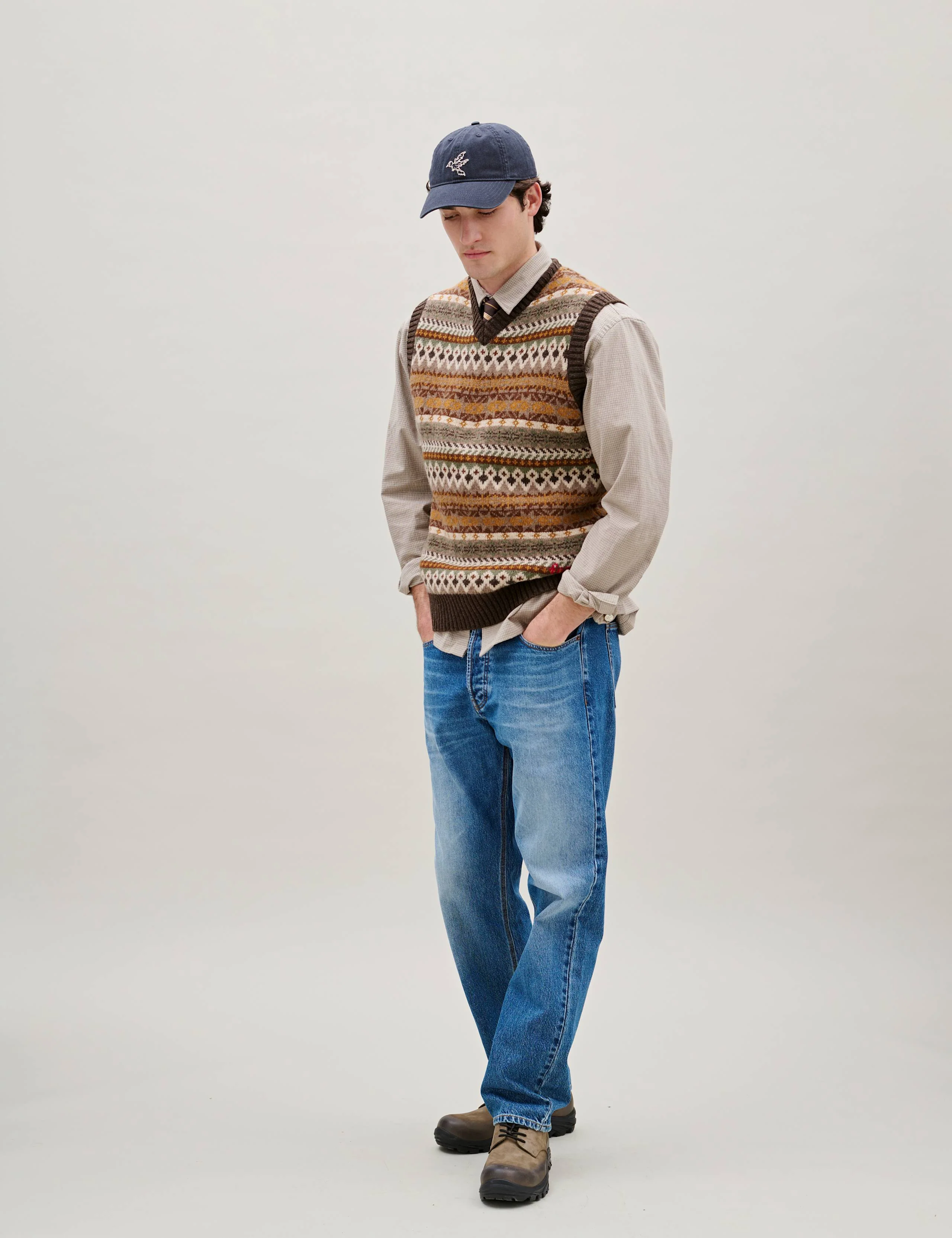 BIRD WASHED HERRINGBONE CAP - NAVY - Image 2