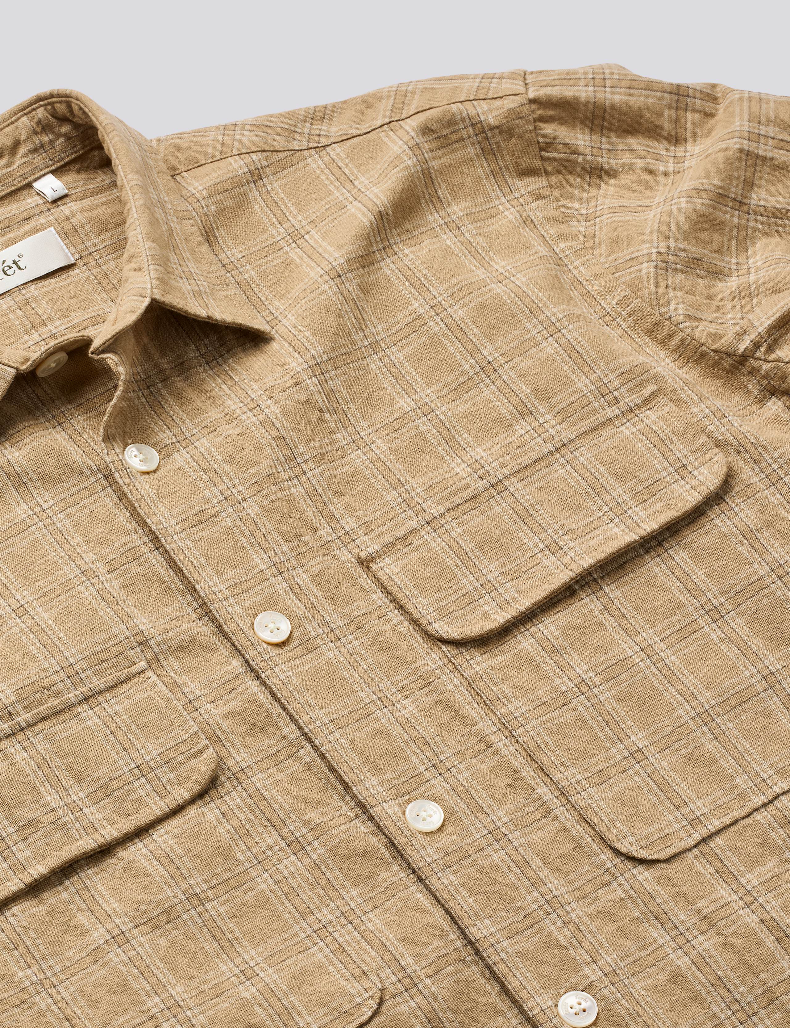 LUNAR RELAXED FIT TEXTURED OVERSHIRT - KHAKI CHECK - Image 3