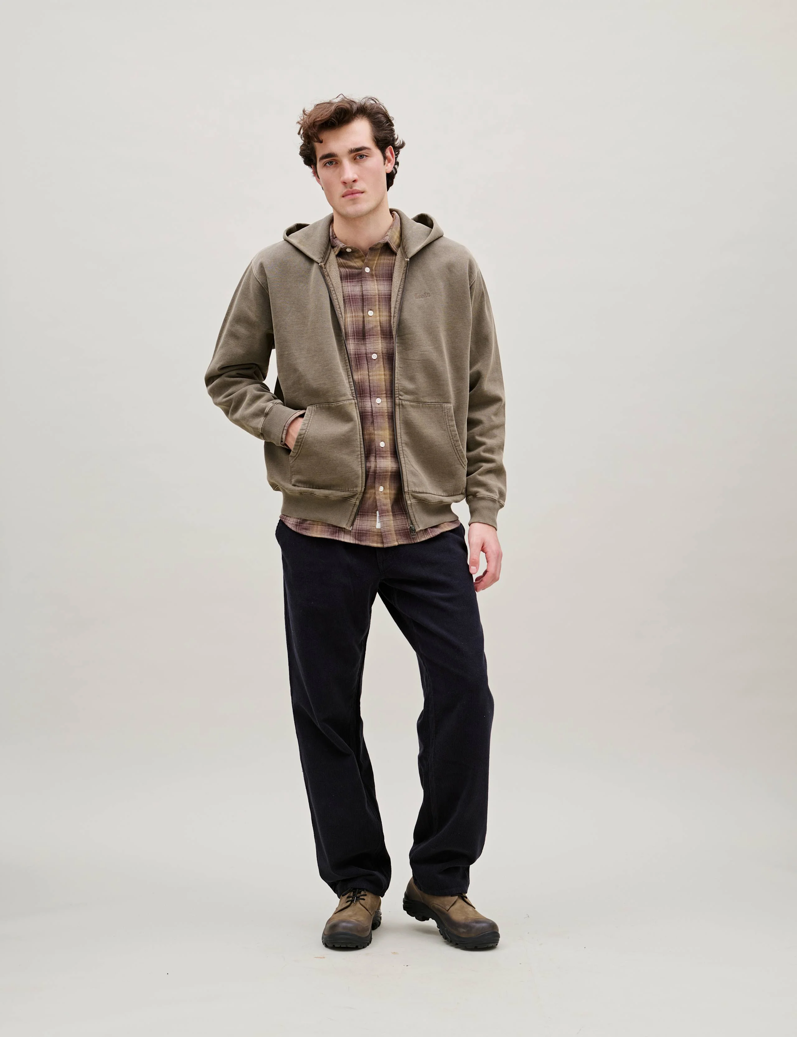 NOON PIGMENT DYED ZIP HOODIE - WOOD - Image 3